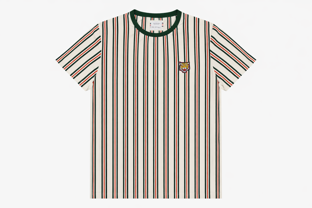 Denim & Flower Badge Stripe T shirt