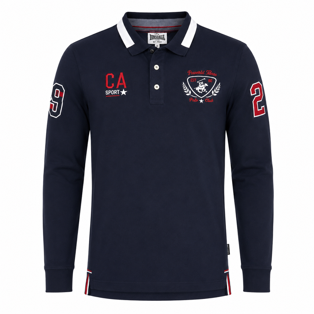 Beverly Hills Long Sleeve Men Polo Blue
