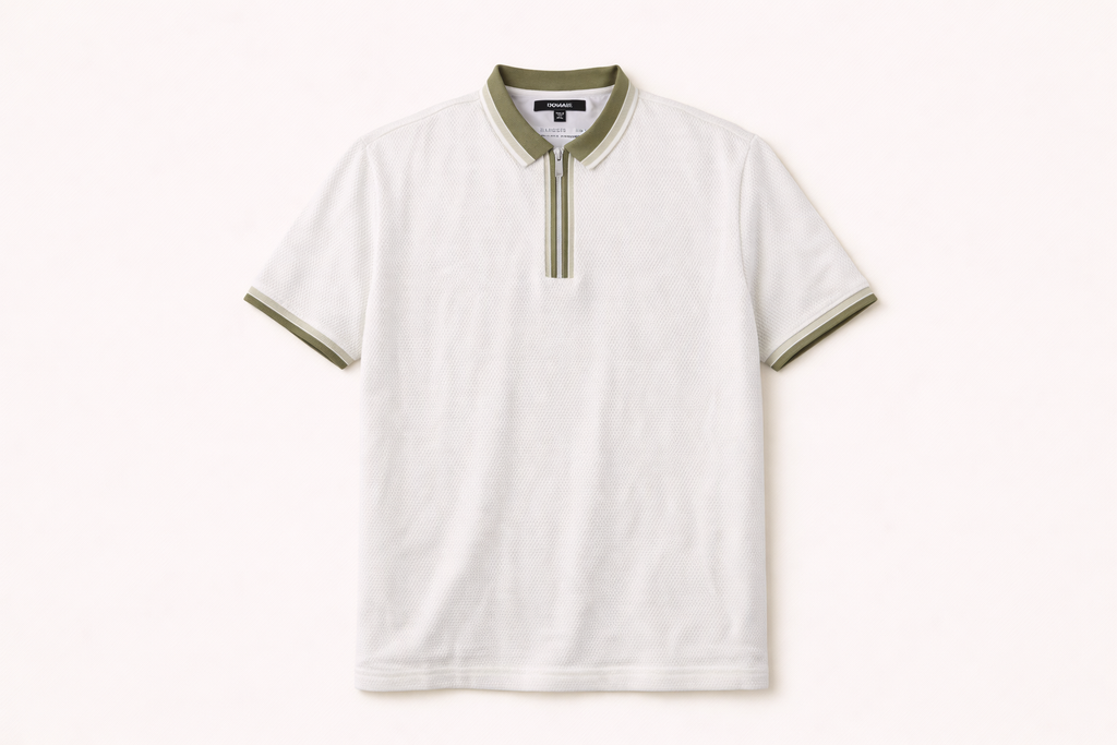 Novamen Men Off White Zip Up Polo