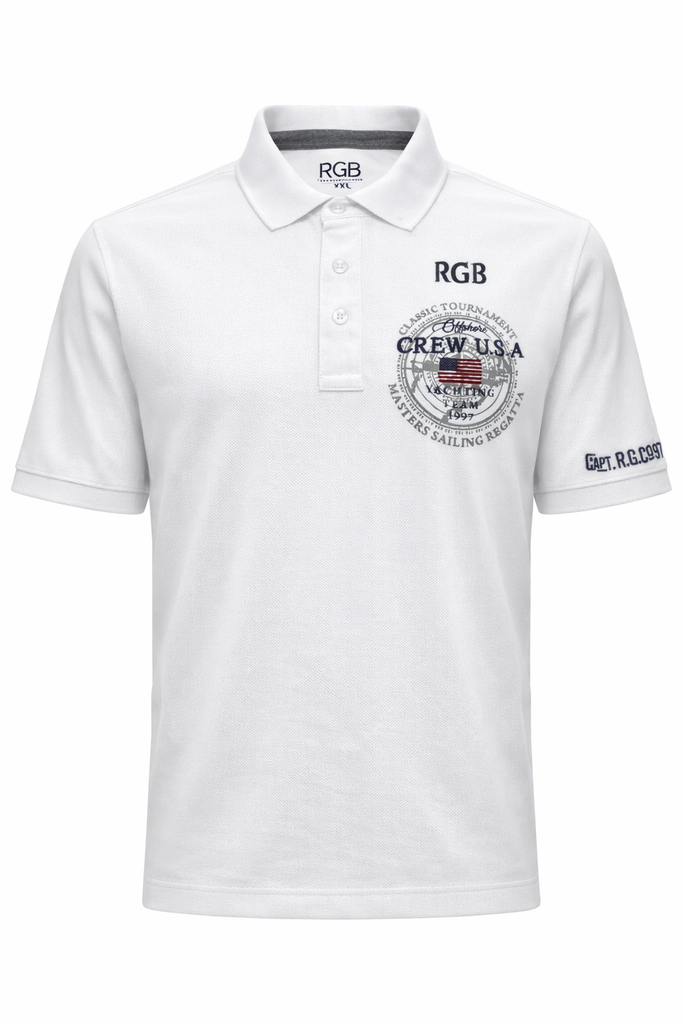 RGB Men White Badge Polo