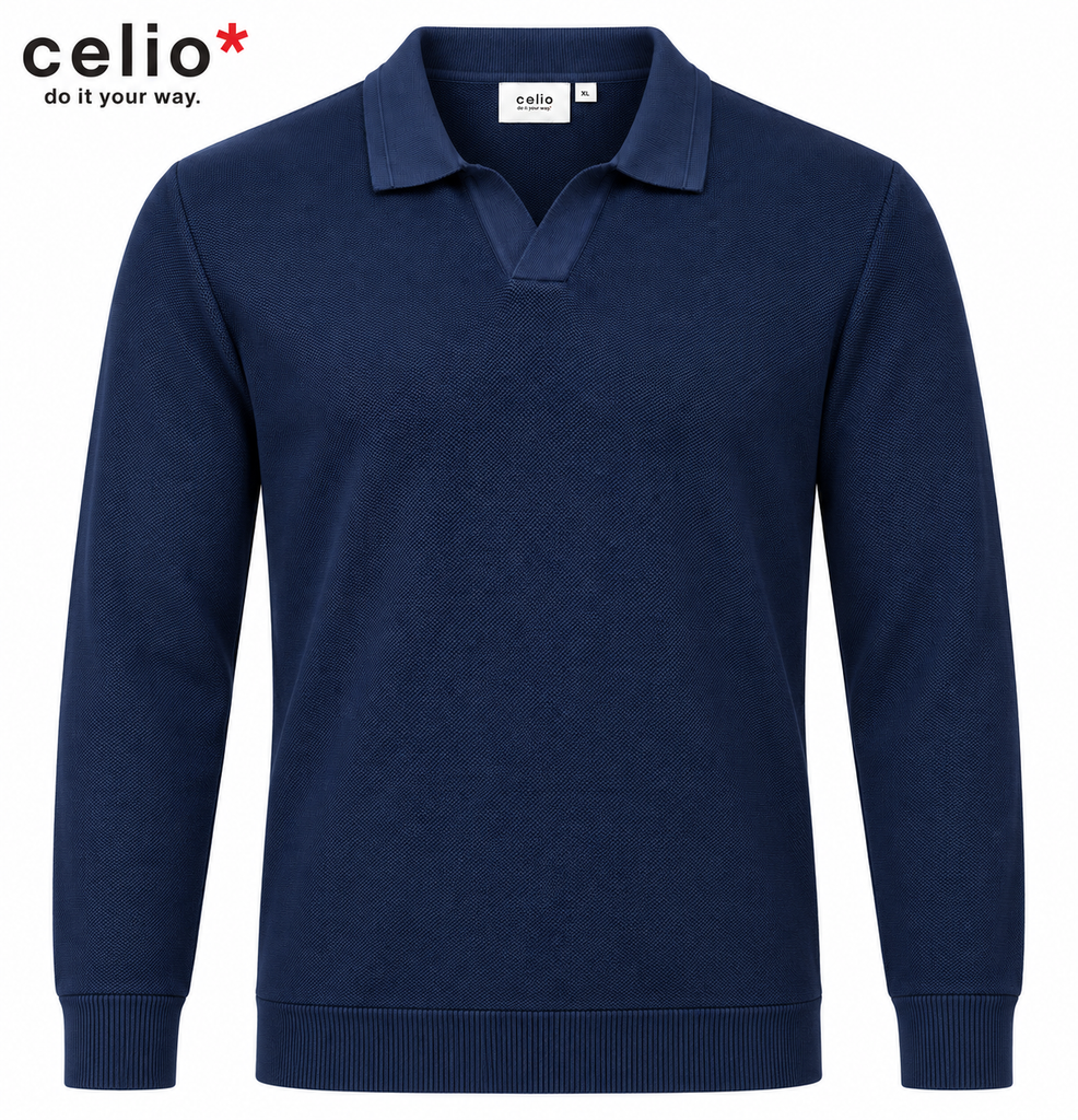 Celio Men Navy Blue Long Sleeve Polo
