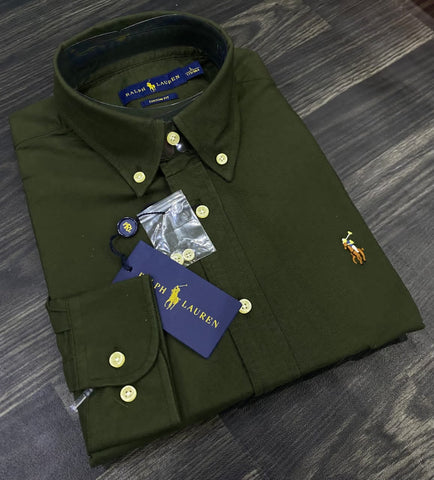 Polo Ralph Lauren Oxford Men Button Down Long Sleeve Shirt- Green Color