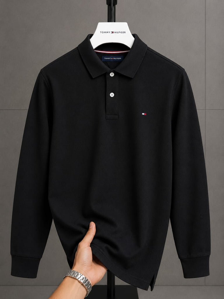 Tommy Hilfiger Men Long Sleeve Polo - Black