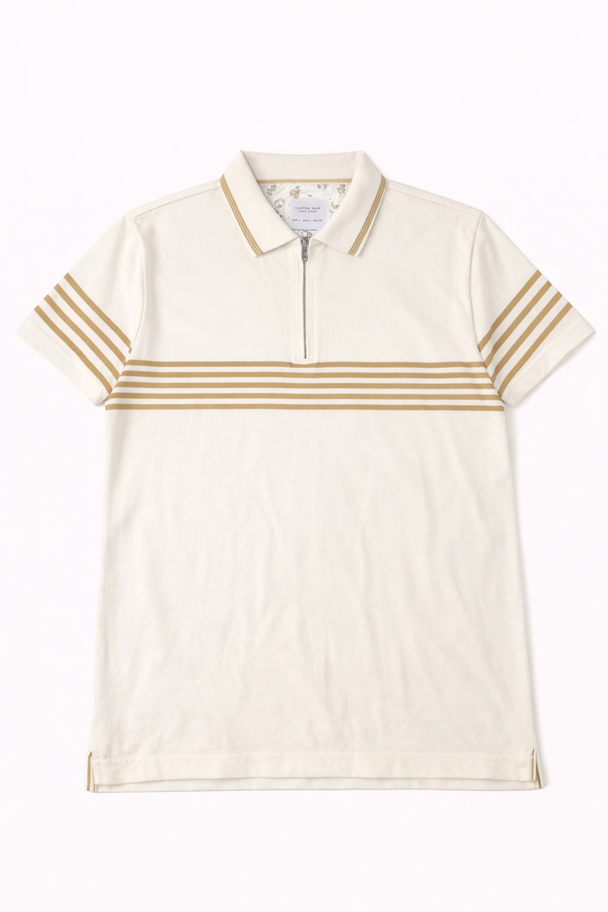 Denim & Flower Zip Up Polo