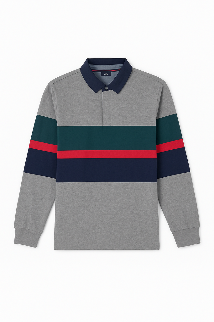 Giovanni Italian Men Stripe Long Sleeve Polo