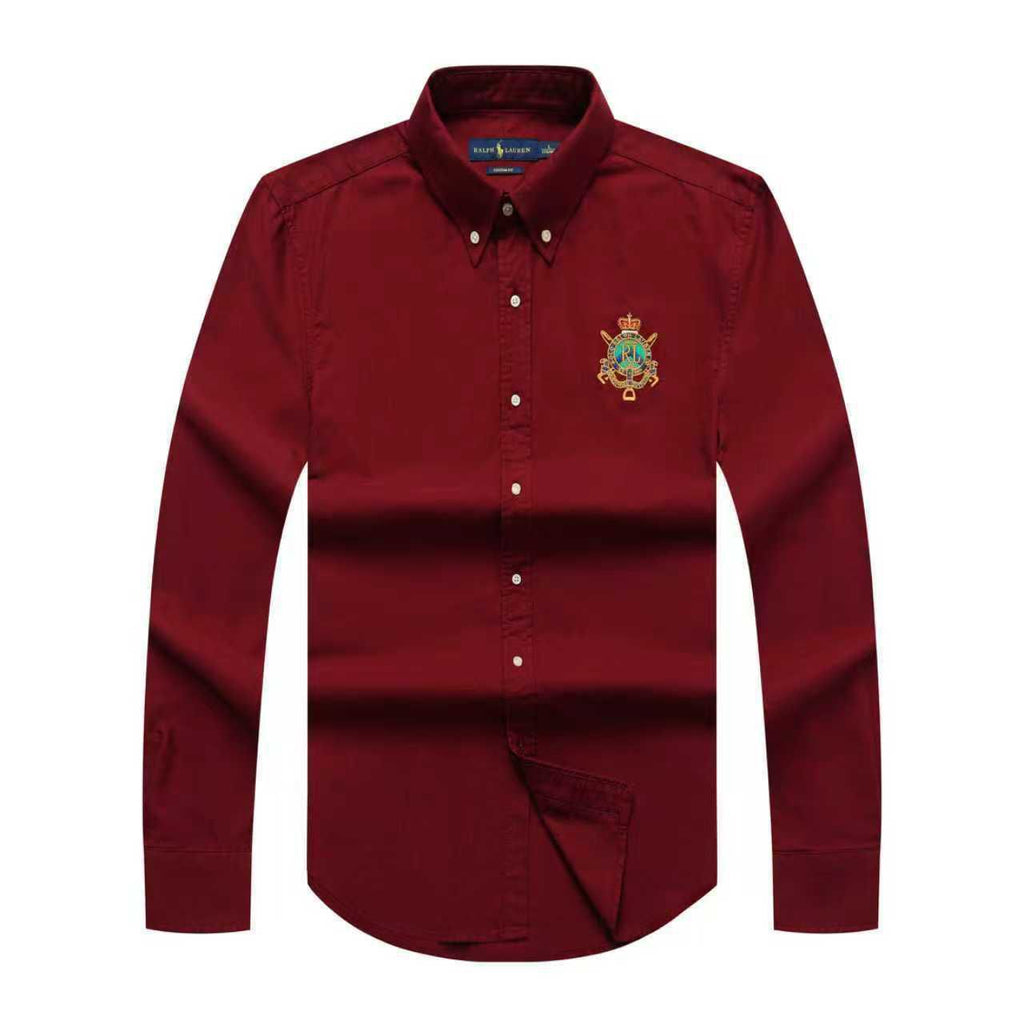 Polo R.L Long Sleeve Men Badge Shirt -Wine