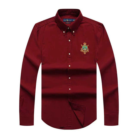 Polo R.L Long Sleeve Men Badge Shirt -Wine