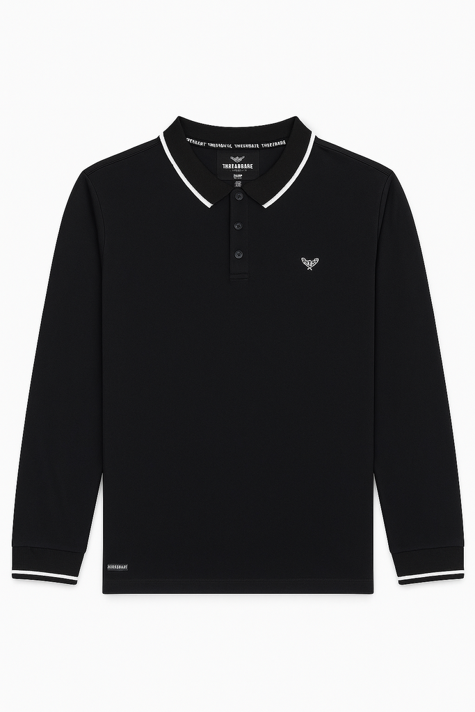 Threadbare Black Men Long Sleeve Polo