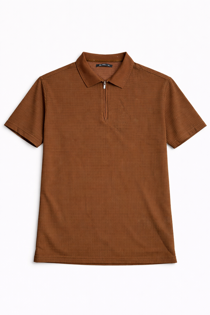 Zudio Italian zip up brown polo