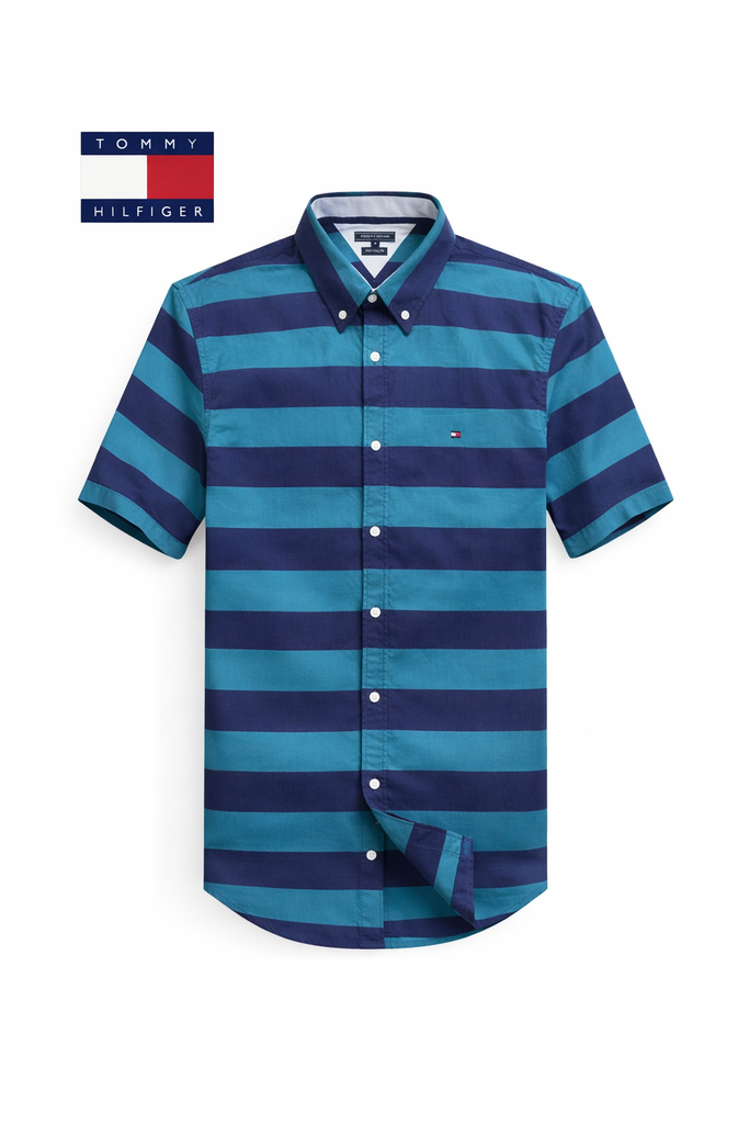 Tommy Hilfiger Oxford Men Horizontal Opaque Short Sleeve Shirt