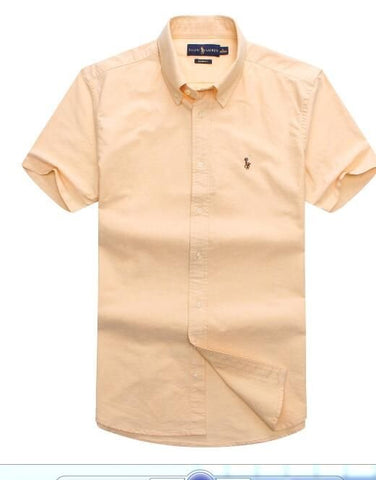 RL Small Pony Men Yellow Green Short Sleeve Oxford Shirt