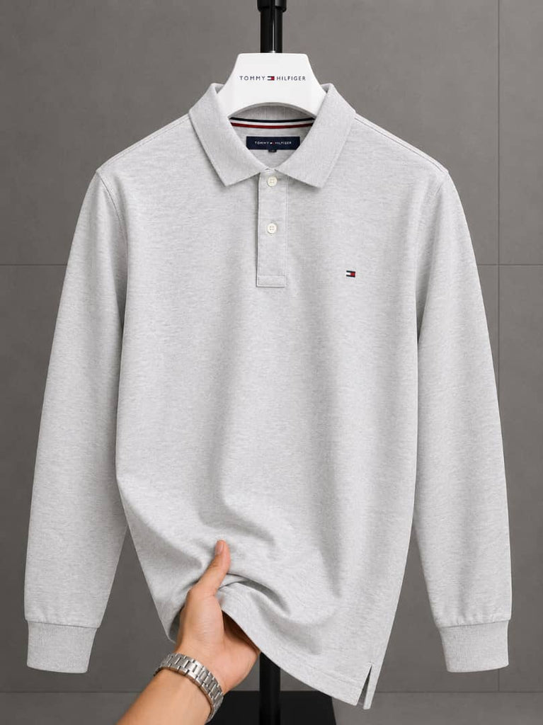 Tommy Hilfiger Men Long Sleeve Polo - Grey