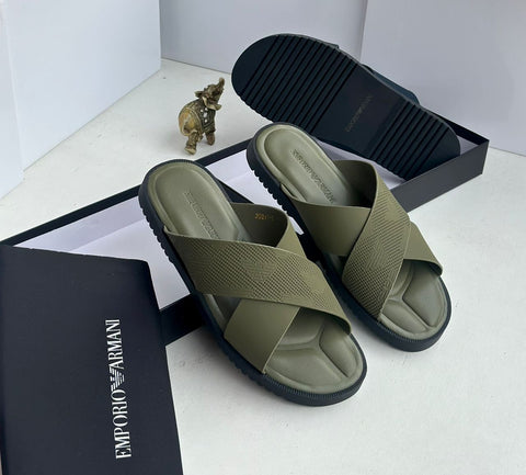 Emporio Armani Green Men Stripe Slippers
