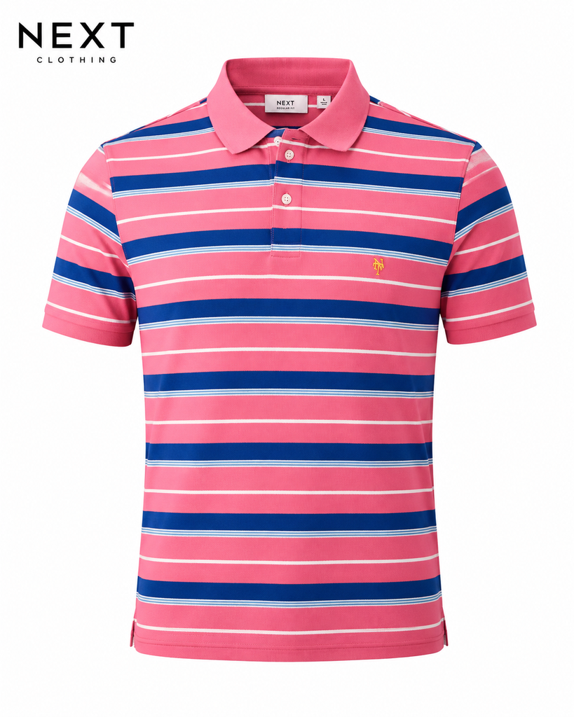 Next Men Stripe Pink Polo
