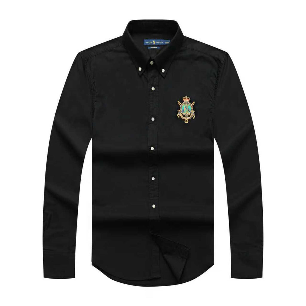 Polo R.L Long Sleeve Men Badge Shirt -Black