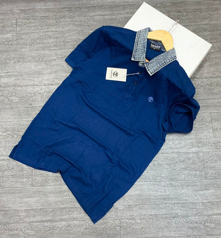 Timberland Denim Collar Blue Mesh Men Polo