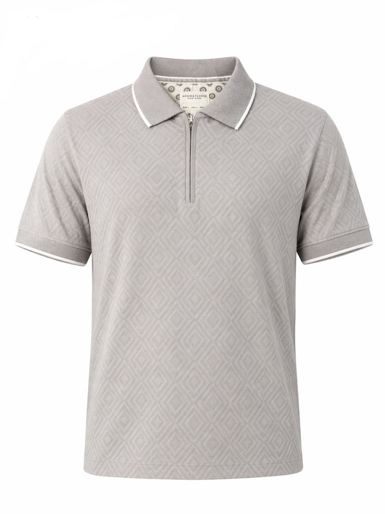 Denim & Flower Grey Zip Up Polo