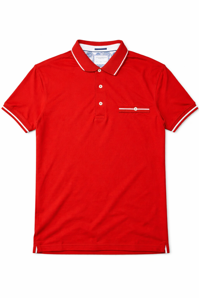 Denim  & Flower Men Polo - Red