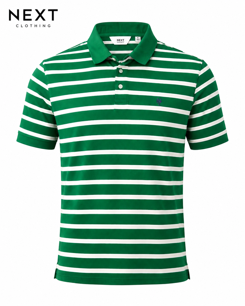 Next Men Stripe Green Polo