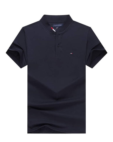Tommy Hilfiger Navy Blue Band Collar Men T shirt