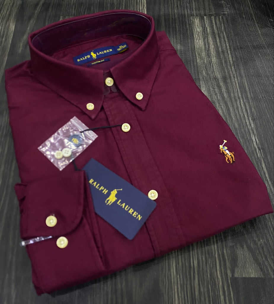 Polo Ralph Lauren Oxford Men Button Down Long Sleeve Shirt- Maroon