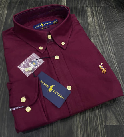 Polo Ralph Lauren Oxford Men Button Down Long Sleeve Shirt- Maroon