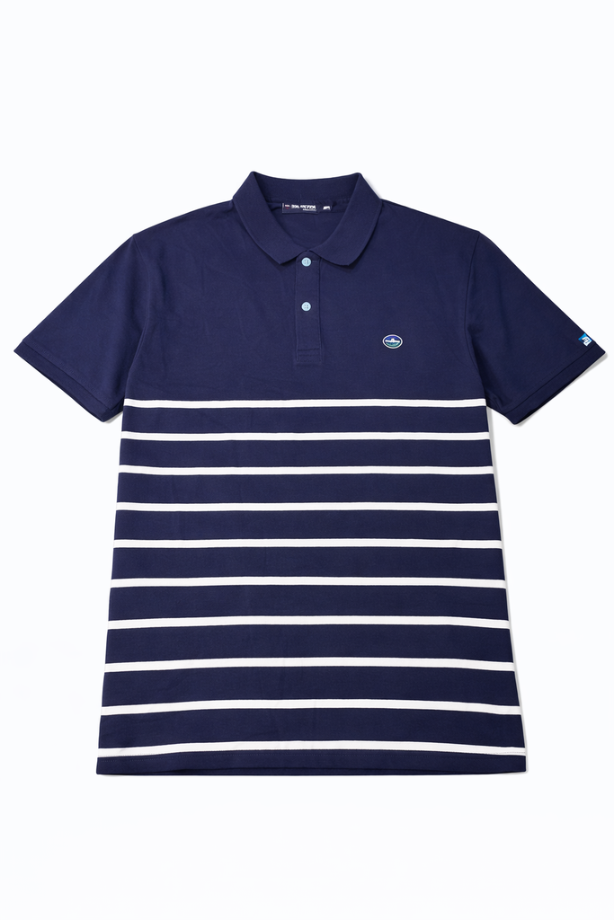 RugbyWear Blue Men Stripe Polo