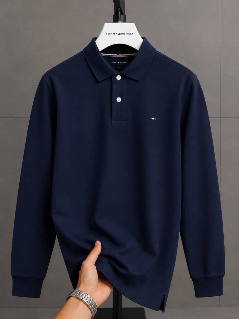Tommy Hilfiger Men Long Sleeve Polo - Navy Blue