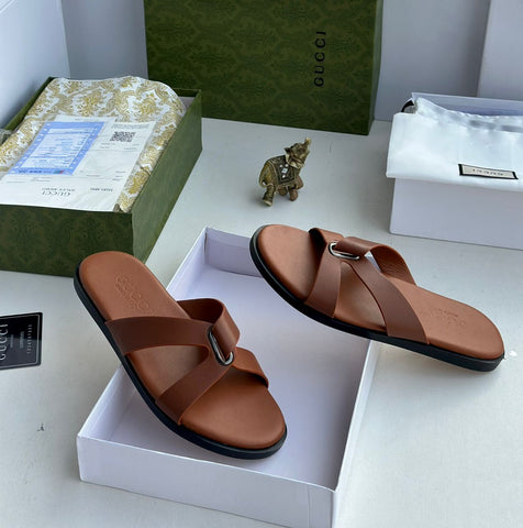 Gucci Brown Leather Slippers