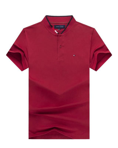 Tommy Hilfiger Maroon Band Collar Men T shirt
