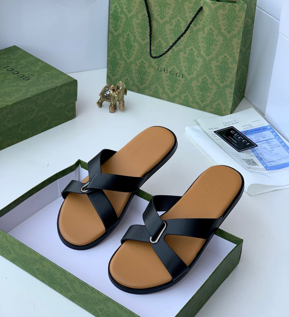Gucci Black Leather Slippers