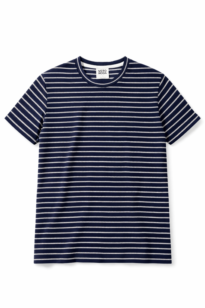 Vero Moda Italian Men Navy Blue Stripe T shirt