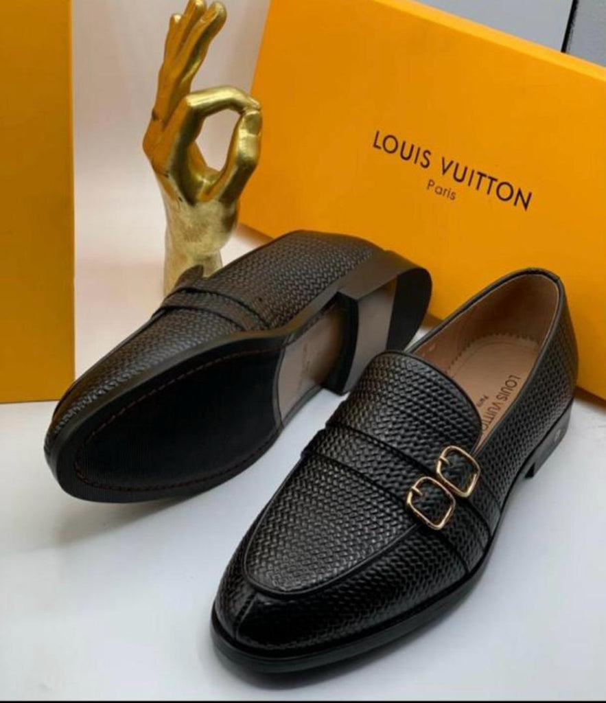 Louis Vuitton Black Double Buckle Leather Men Shoes