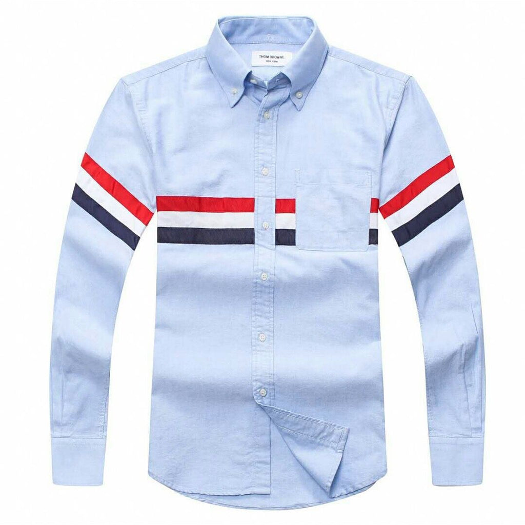 New York Thom Browne Chest Bands Blue Male Shirt
