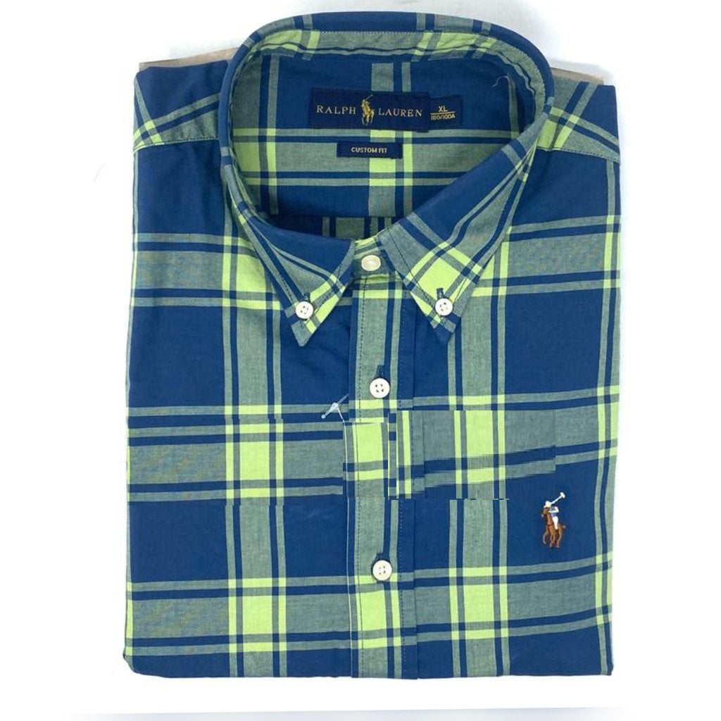 New Polo Ralph Lauren Male Short sleeve check shirt Green/Blue