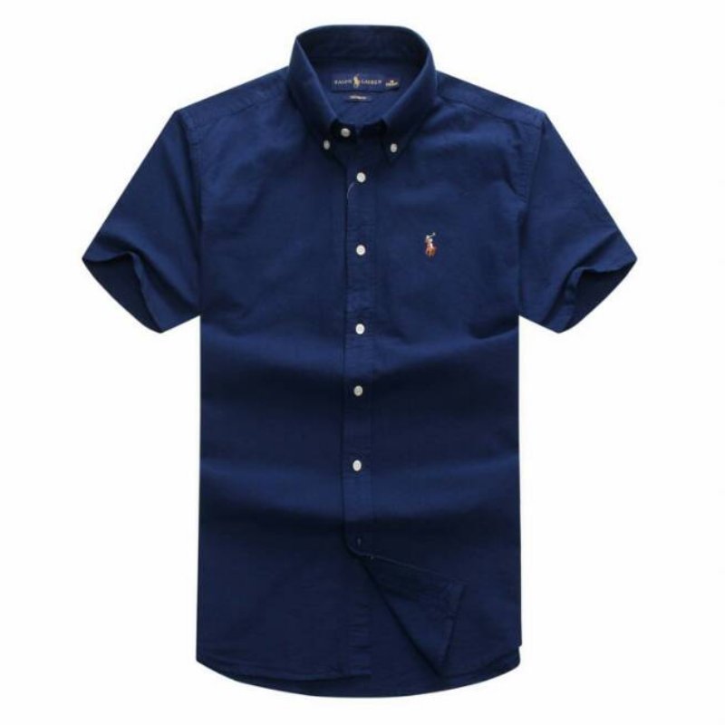 Polo Ralph Lauren Male Short Sleeve Oxford Shirt Deep Blue Plain