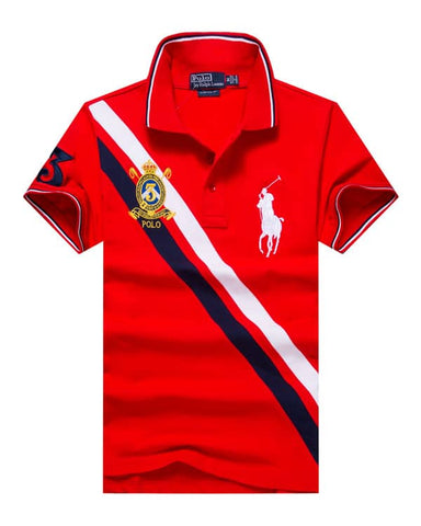 Polo Vertical Stripe Badge Red Classic Male Shirt