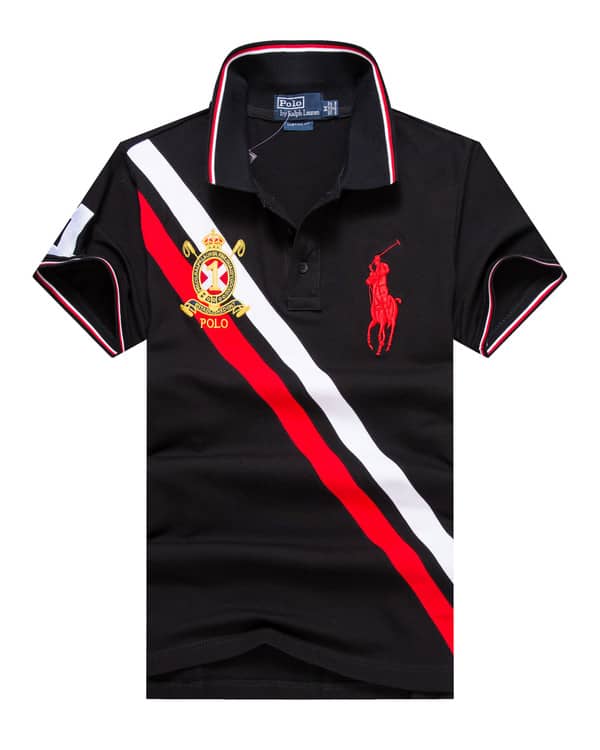 Polo Vertical Stripe Badge Black Classic Male Shirt