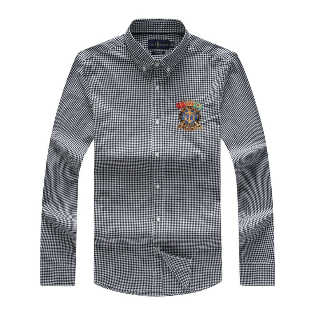 New Polo Ralph Lauren Badge Tiny Check Gingham  Long Sleeve Shirt Black / White