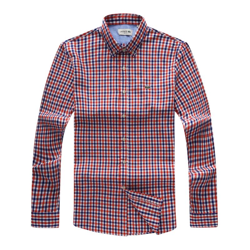 New Male Gimgam Red/ Blue Check Long Sleeve Lacoste Shirt  .