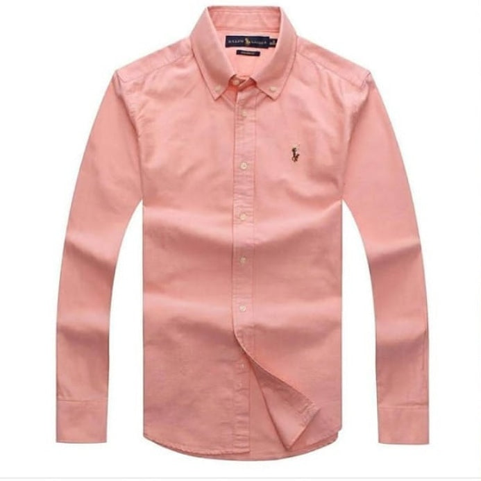 Ralph Lauren Long Sleeve Orange Oxford Small Pony Plain Shirt