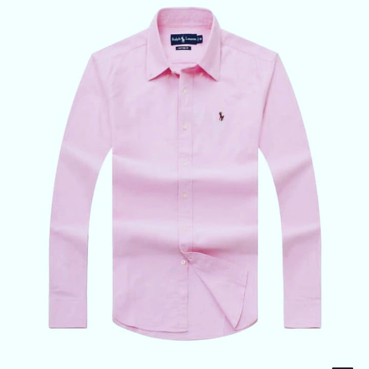RL Long Sleeve Pink Oxford Small Pony Plain Shirt
