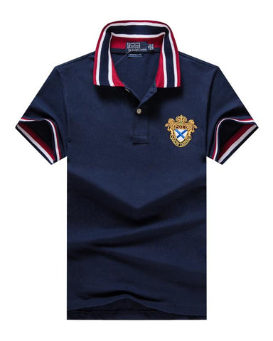 Male Polo Ralph Lauren Navy Blue T shirt Stripe Collar