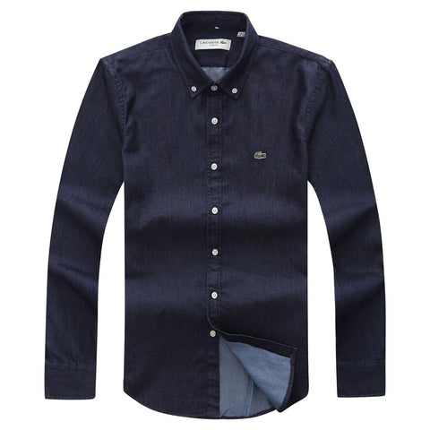 Lacoste Custom Fit Blue Denim Long-Sleeve Shirt .