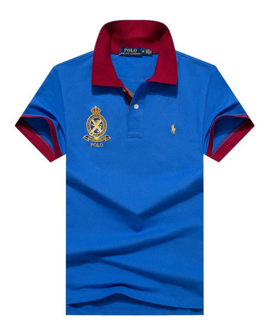 Custom Slim Fit Crest Small Pony Short Sleeve Polo Shirt in Royal Blue