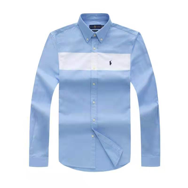 Polo Ralph Lauren Small Pony Bold Front Stripe Blue Long Sleeve Shirt