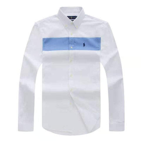 Polo Ralph Lauren Small Pony Bold Front Stripe White Long Sleeve Shirt