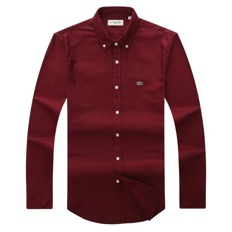 Lacoste Men's Maroon Long Sleeve Oxford Shirt