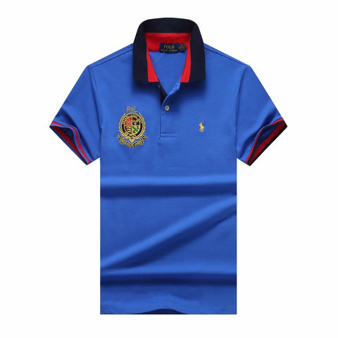 Custom Slim Fit Crest Small Pony Short Sleeve Polo Shirt in Blue
