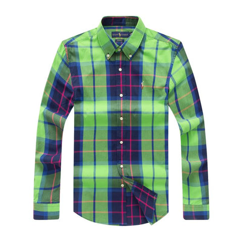 Polo Ralph Lauren Small Pony Lemon Green/Blue  Men Long Sleeve Check Shirt